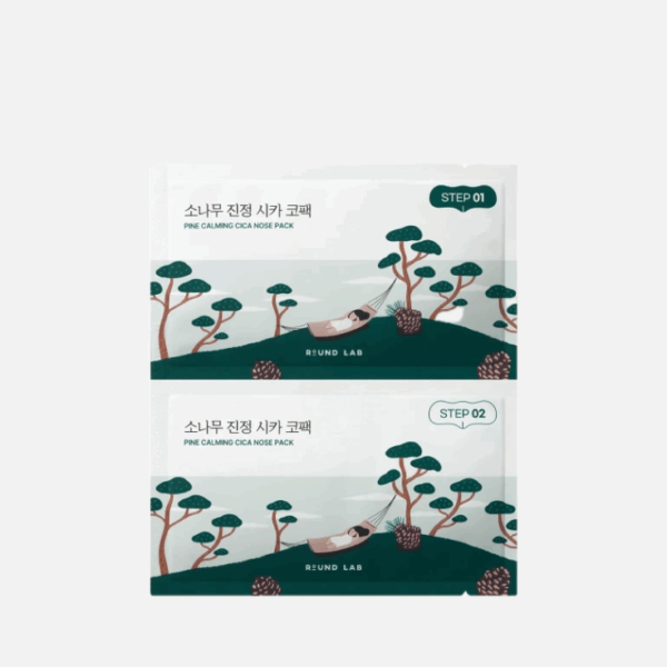 Двухступенчатая маска для носа против чёрных точек Round Lab Pine Calming Cica Nose Pack 5 шт