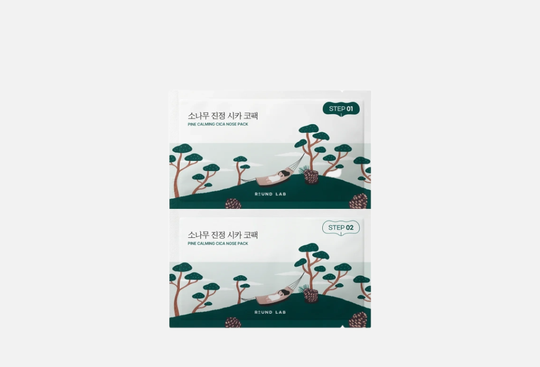 Двухступенчатая маска для носа против чёрных точек Round Lab Pine Calming Cica Nose Pack 5 шт