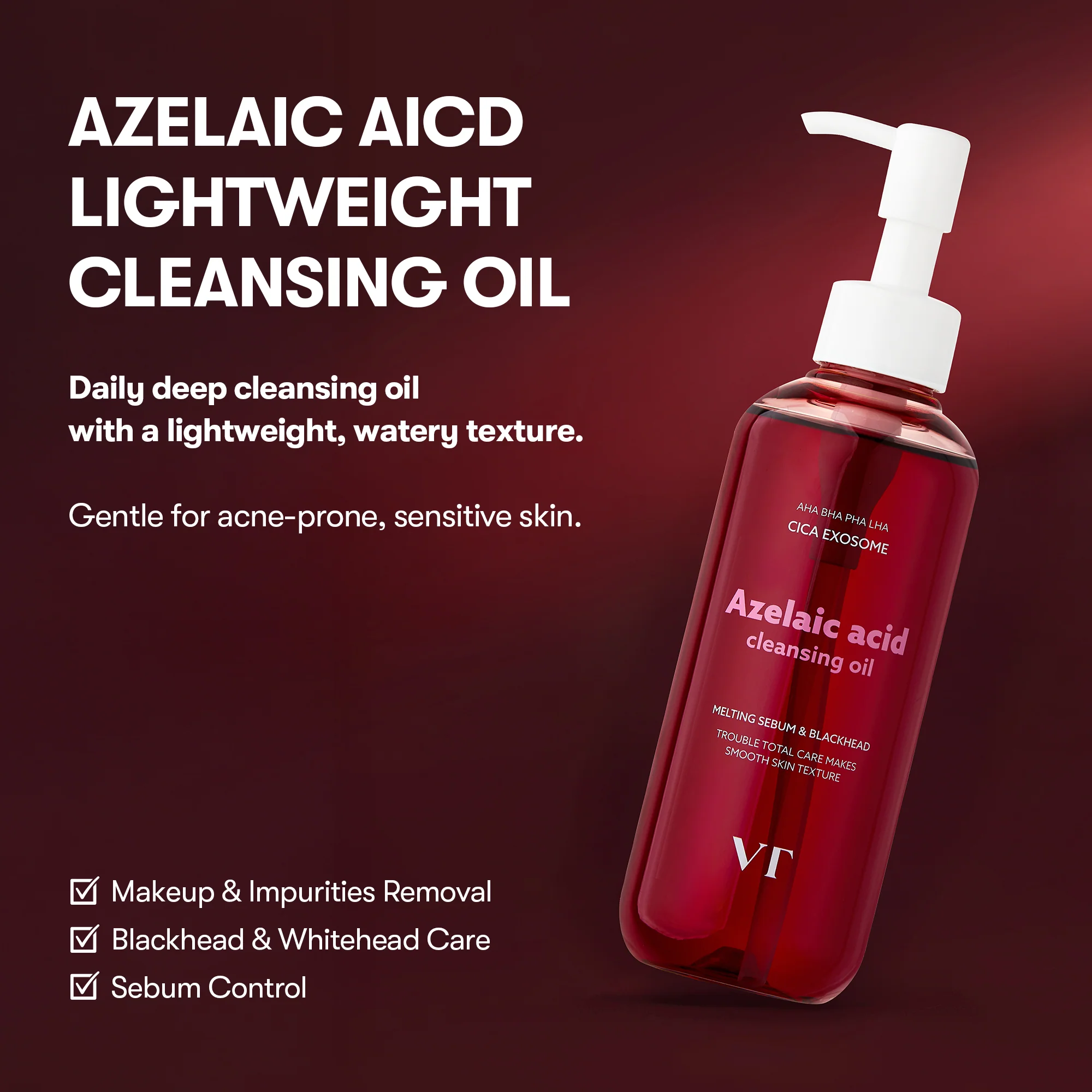 Гидрофильное масло с азелаиновой кислотой VT Cosmetics Azelaic Acid Cleansing Oil 200 ml — изображение 2