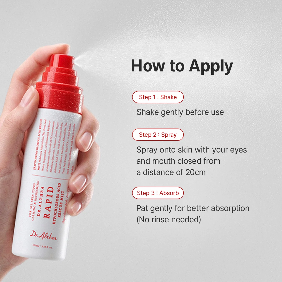 Антибактериальный мист с хлорноватистой кислотой Dr.Althea Rapid Hypochlorous Acid Rescue Mist 100 ml — изображение 4